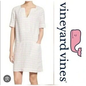 Vineyard Vines Pink and Cream Sheath Dress with Notched Collar
